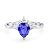 Art Deco Engagement Ring Pear Simulated Cubic Zirconia 925 Sterling Silver