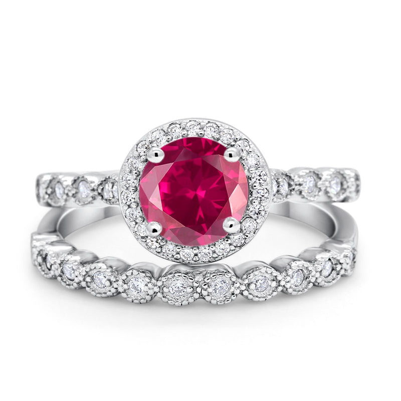 Art Deco Two Piece Wedding Ring Simulated Cubic Zirconia 925 Sterling Silver