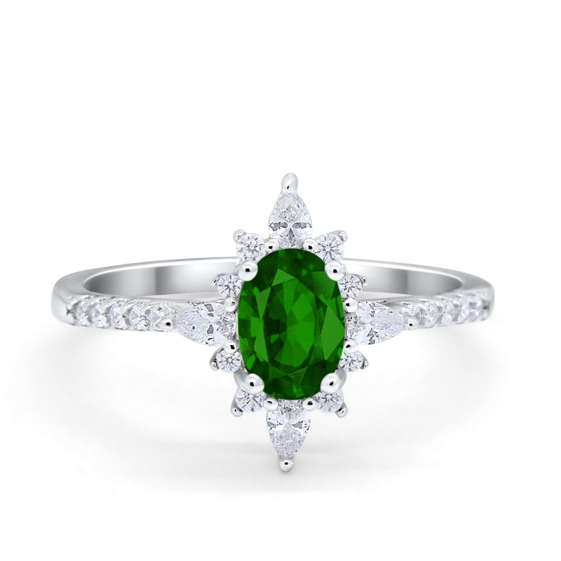 Vintage Oval Halo Wedding Ring Simulated Cubic Zirconia 925 Sterling Silver