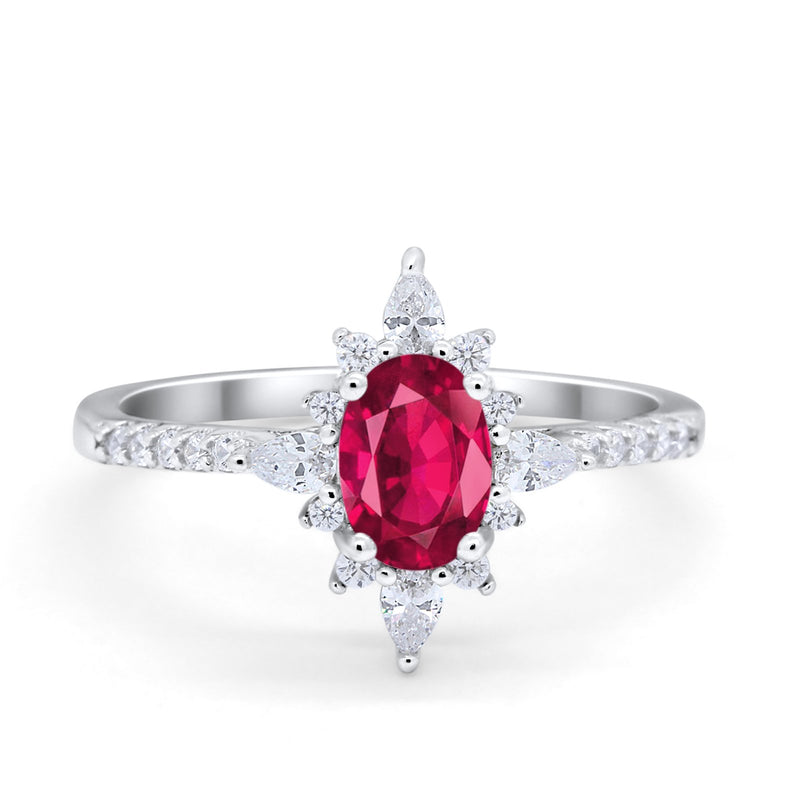 Vintage Oval Halo Wedding Ring Simulated Cubic Zirconia 925 Sterling Silver