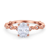 Oval Art Deco Engagement Ring Round Simulated Cubic Zirconia 925 Sterling Silver