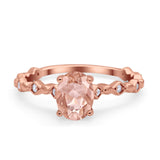 Oval Art Deco Engagement Ring Round Simulated Cubic Zirconia 925 Sterling Silver