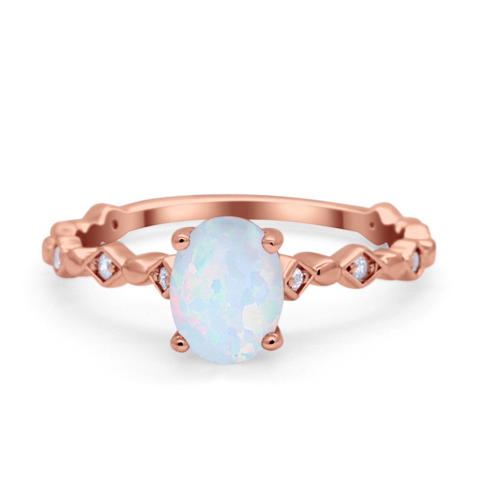 Oval Art Deco Engagement Ring Round Simulated Cubic Zirconia 925 Sterling Silver