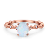 Oval Art Deco Engagement Ring Round Simulated Cubic Zirconia 925 Sterling Silver