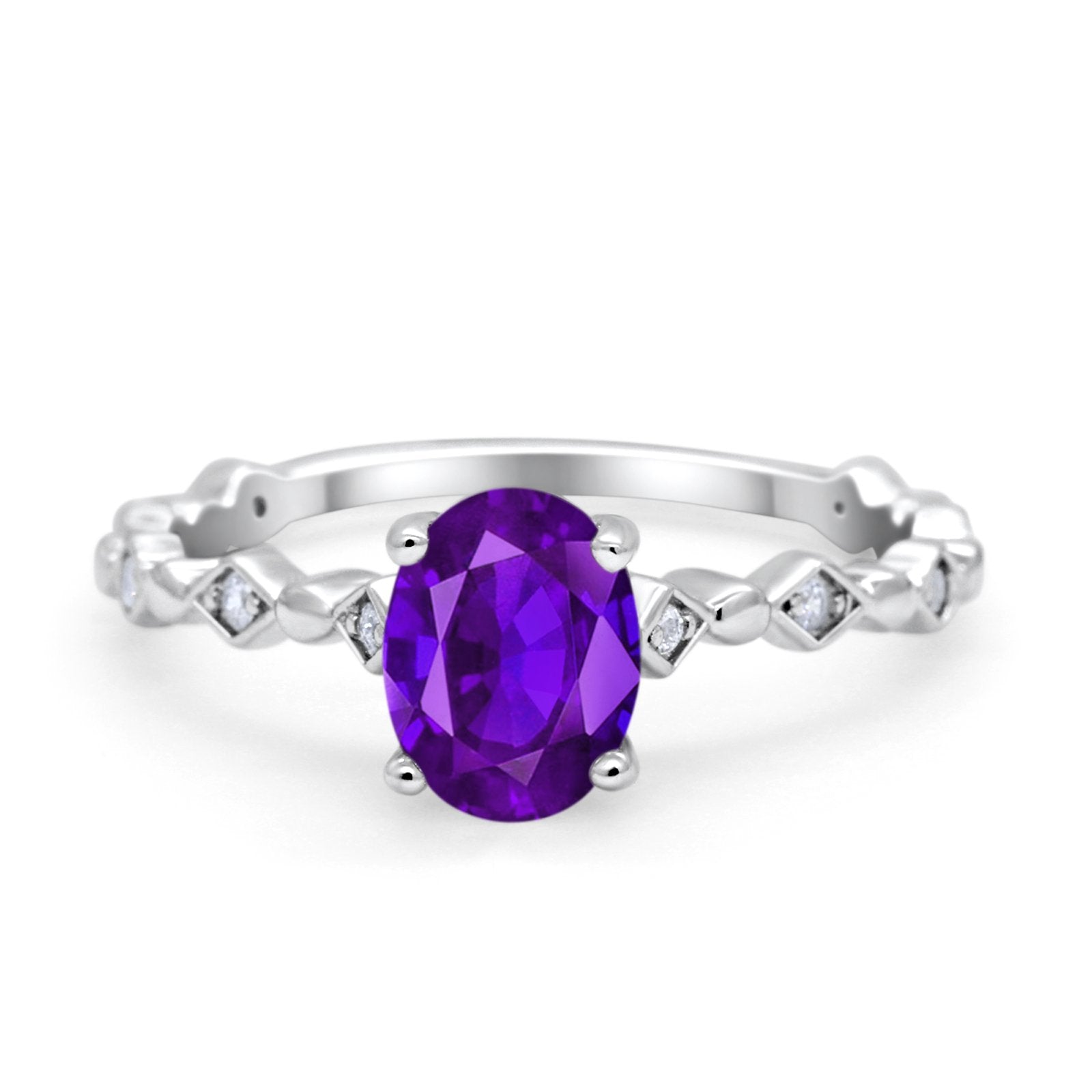 Oval Art Deco Engagement Ring Round Simulated Cubic Zirconia 925 Sterling Silver