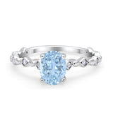 Oval Art Deco Engagement Ring Round Simulated Cubic Zirconia 925 Sterling Silver