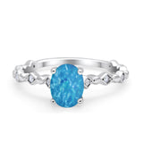 Oval Art Deco Engagement Ring Round Simulated Cubic Zirconia 925 Sterling Silver