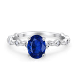 Oval Art Deco Engagement Ring Round Simulated Cubic Zirconia 925 Sterling Silver