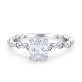 Oval Art Deco Engagement Ring Round Simulated Cubic Zirconia 925 Sterling Silver