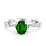 Oval Art Deco Engagement Ring Round Simulated Cubic Zirconia 925 Sterling Silver