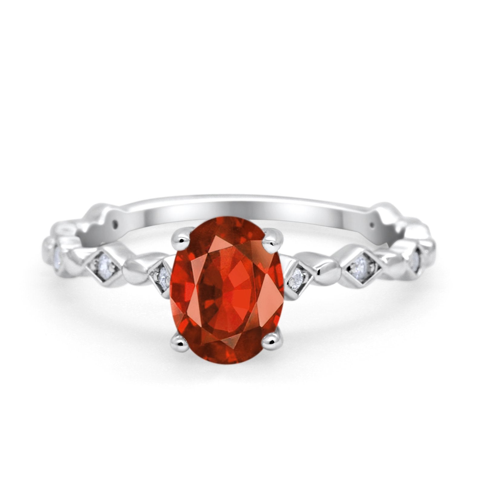 Oval Art Deco Engagement Ring Round Simulated Cubic Zirconia 925 Sterling Silver