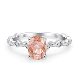 Oval Art Deco Engagement Ring Round Simulated Cubic Zirconia 925 Sterling Silver