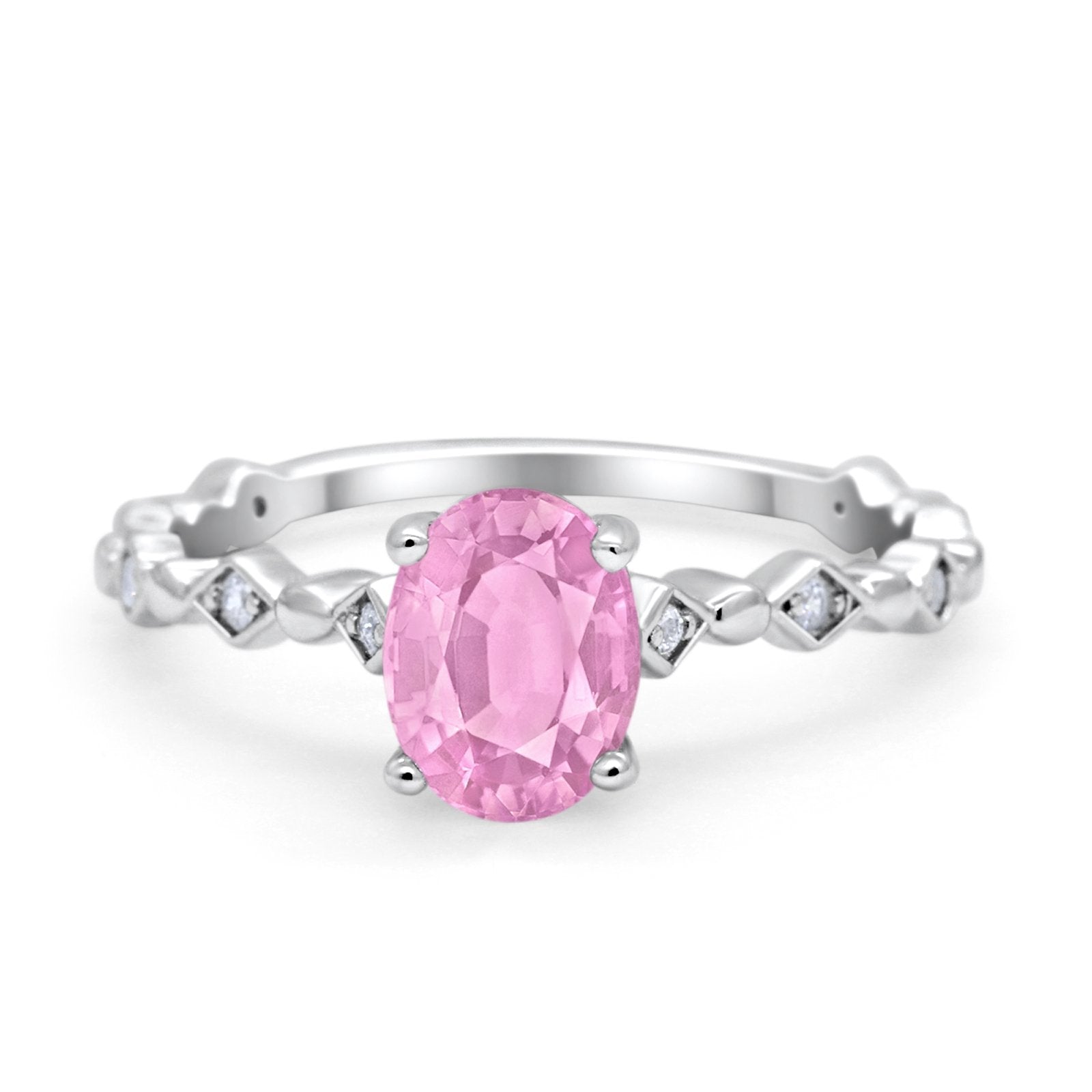 Oval Art Deco Engagement Ring Round Simulated Cubic Zirconia 925 Sterling Silver