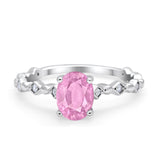 Oval Art Deco Engagement Ring Round Simulated Cubic Zirconia 925 Sterling Silver