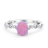 Oval Art Deco Engagement Ring Round Simulated Cubic Zirconia 925 Sterling Silver