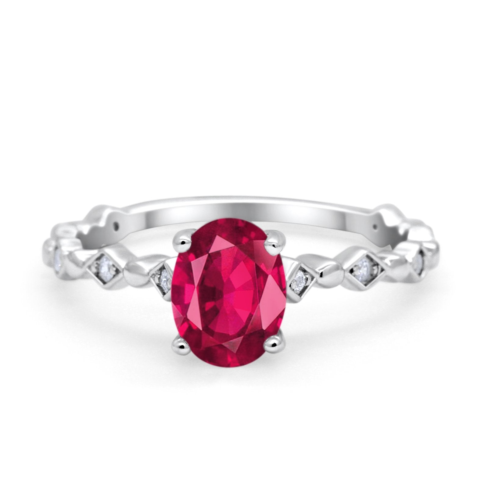 Oval Art Deco Engagement Ring Round Simulated Cubic Zirconia 925 Sterling Silver