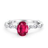 Oval Art Deco Engagement Ring Round Simulated Cubic Zirconia 925 Sterling Silver