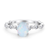 Oval Art Deco Engagement Ring Round Simulated Cubic Zirconia 925 Sterling Silver