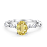 Oval Art Deco Engagement Ring Round Simulated Cubic Zirconia 925 Sterling Silver