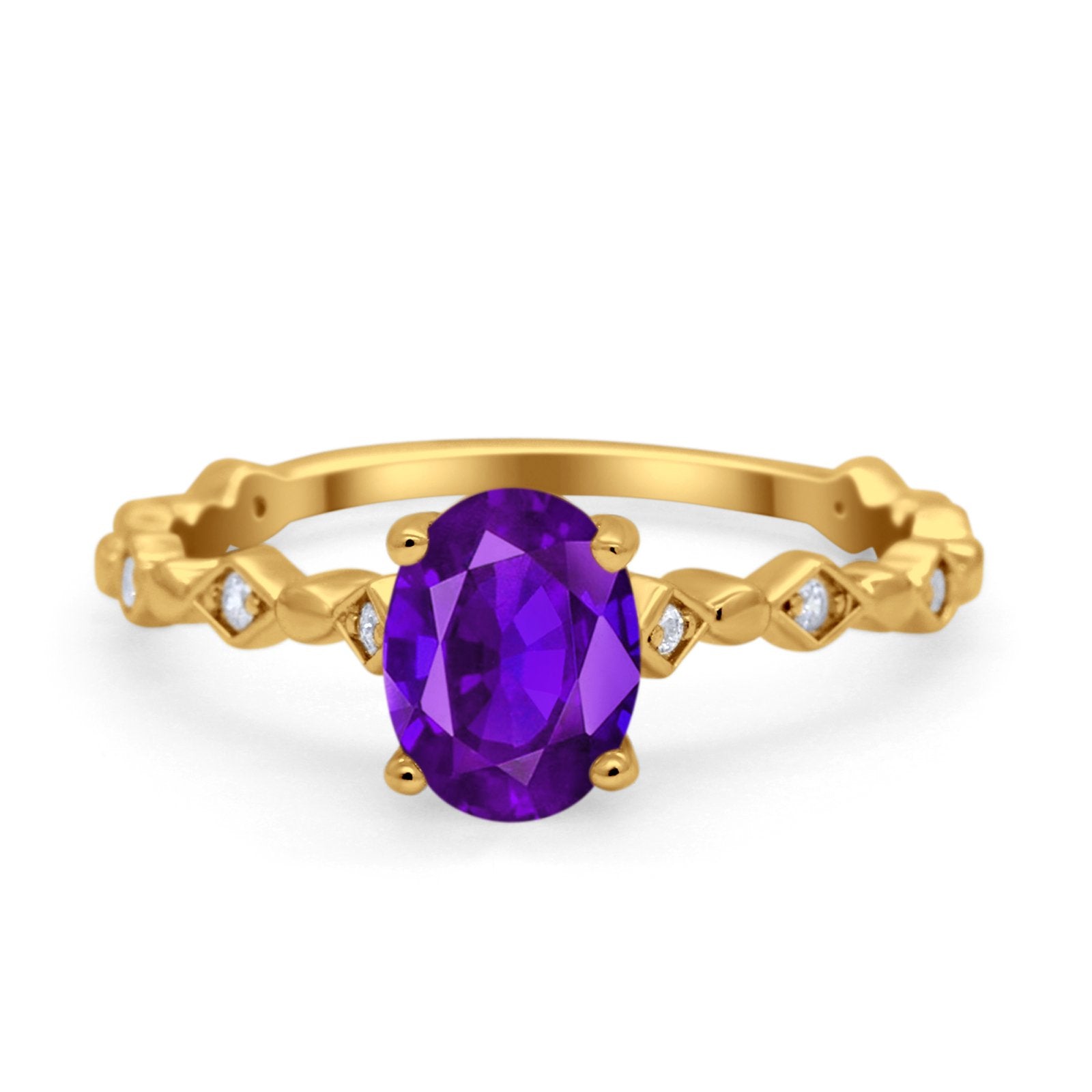 Oval Art Deco Engagement Ring Round Simulated Cubic Zirconia 925 Sterling Silver