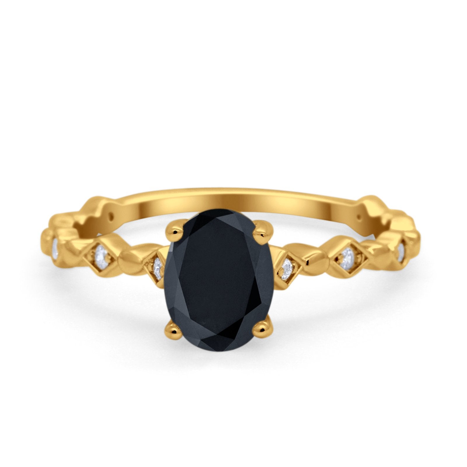 Oval Art Deco Engagement Ring Round Simulated Cubic Zirconia 925 Sterling Silver