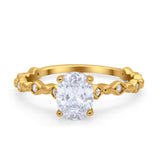 Oval Art Deco Engagement Ring Round Simulated Cubic Zirconia 925 Sterling Silver