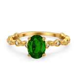 Oval Art Deco Engagement Ring Round Simulated Cubic Zirconia 925 Sterling Silver