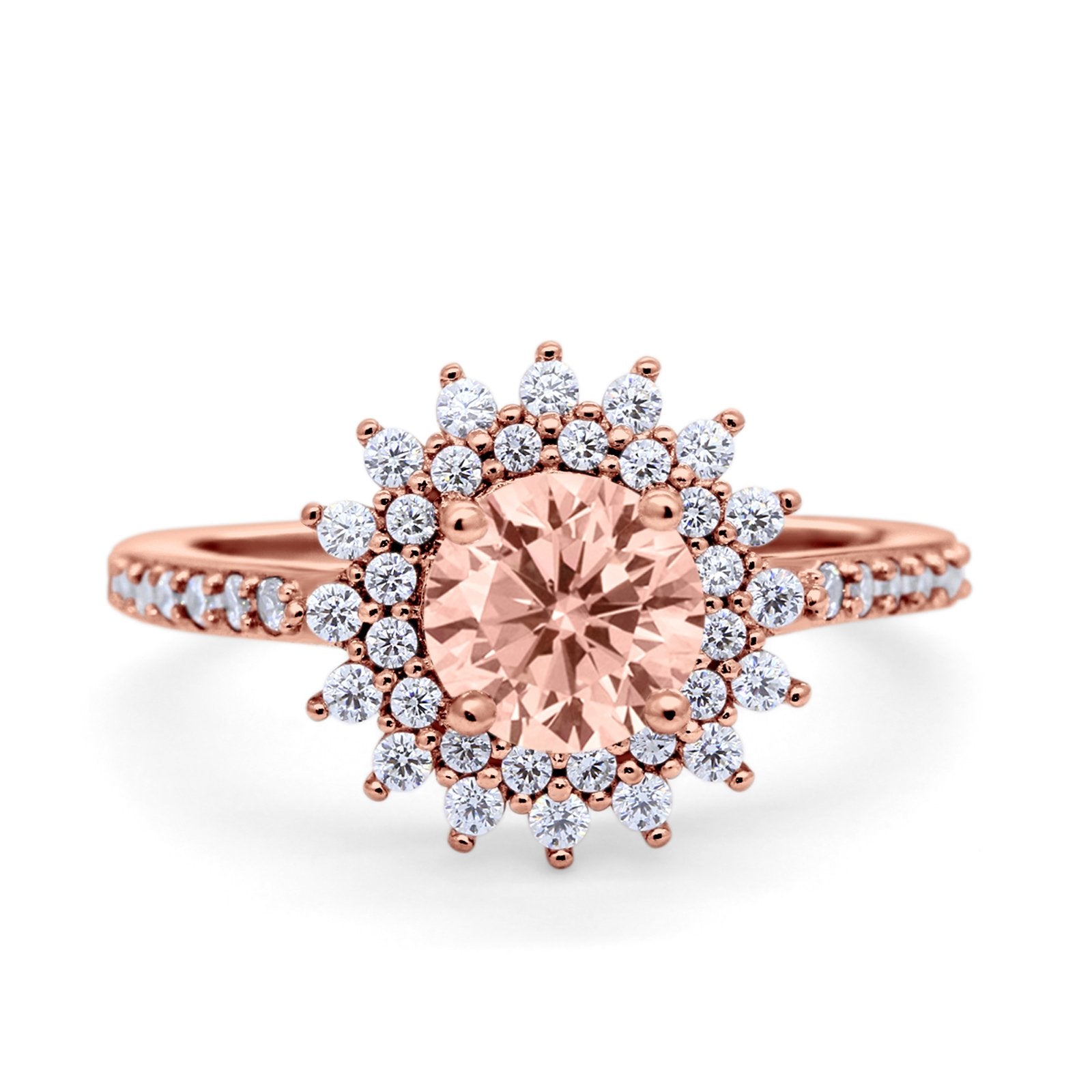 Halo Starburst Flower Wedding Ring Simulated Cubic Zirconia 925 Sterling Silver