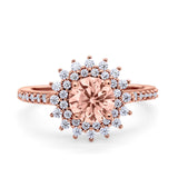 Halo Starburst Flower Wedding Ring Simulated Cubic Zirconia 925 Sterling Silver