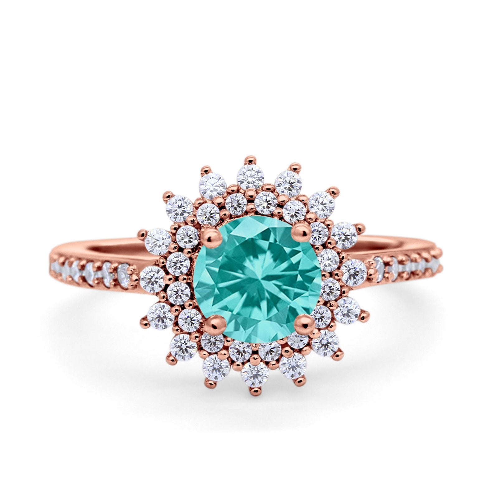 Halo Starburst Flower Wedding Ring Simulated Cubic Zirconia 925 Sterling Silver