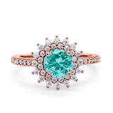 Halo Starburst Flower Wedding Ring Simulated Cubic Zirconia 925 Sterling Silver