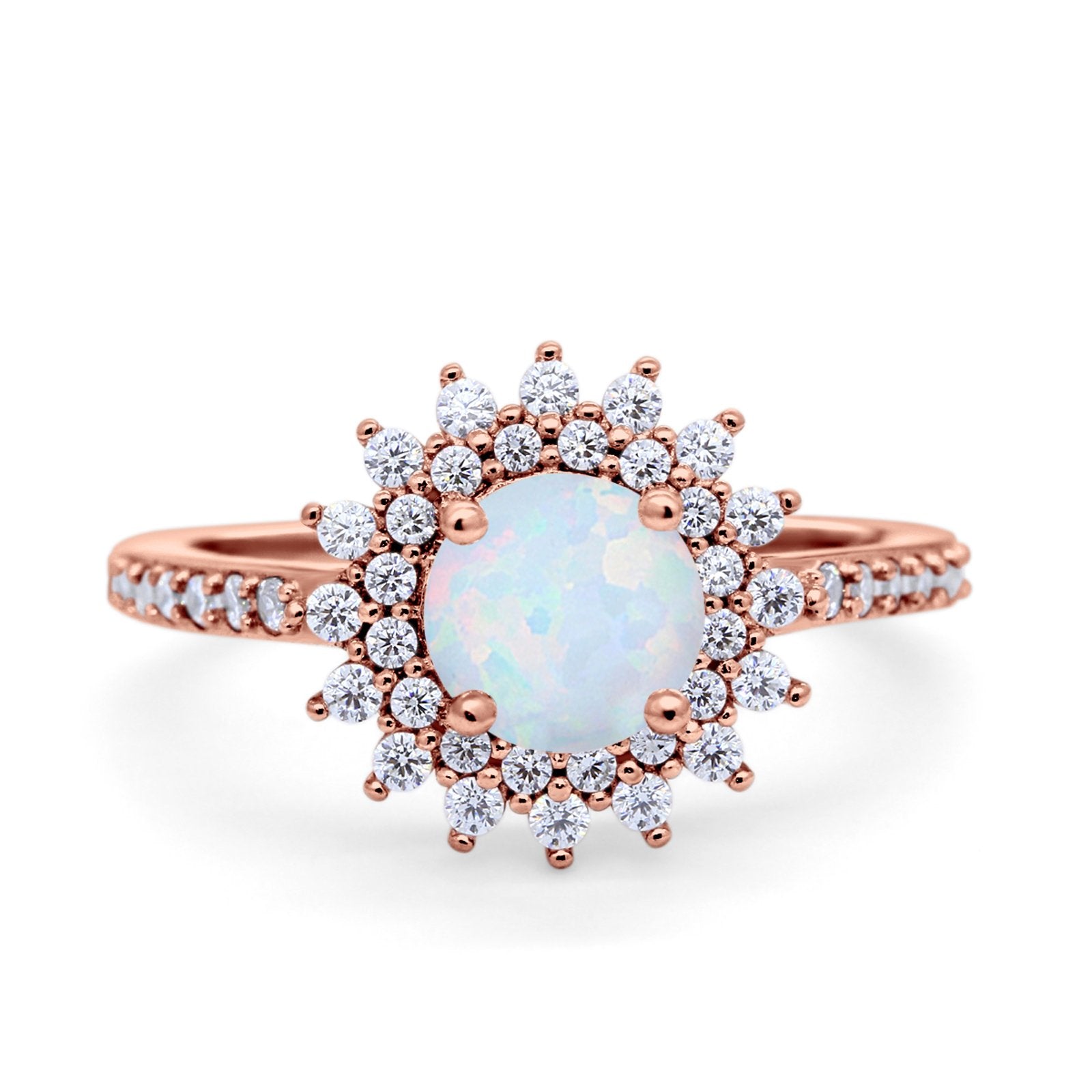 Halo Starburst Flower Wedding Ring Simulated Cubic Zirconia 925 Sterling Silver