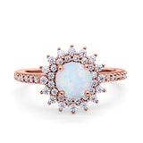 Halo Starburst Flower Wedding Ring Simulated Cubic Zirconia 925 Sterling Silver