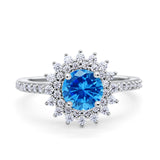 Halo Starburst Flower Wedding Ring Simulated Cubic Zirconia 925 Sterling Silver