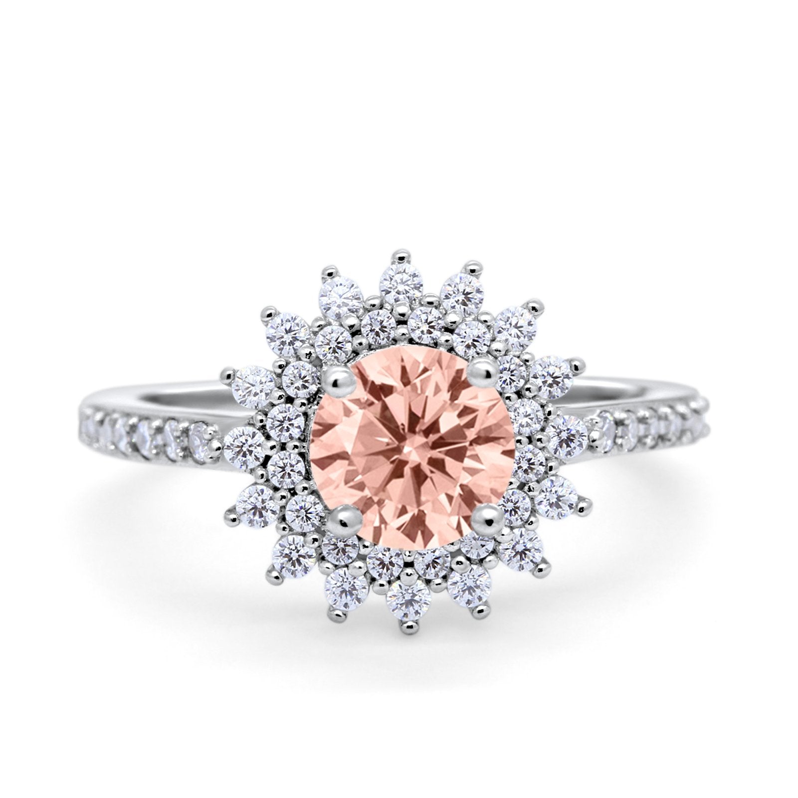 Halo Starburst Flower Wedding Ring Simulated Cubic Zirconia 925 Sterling Silver