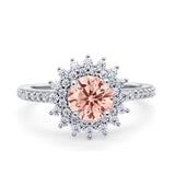 Halo Starburst Flower Wedding Ring Simulated Cubic Zirconia 925 Sterling Silver