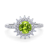 Halo Starburst Flower Wedding Ring Simulated Cubic Zirconia 925 Sterling Silver