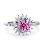 Halo Starburst Flower Wedding Ring Simulated Cubic Zirconia 925 Sterling Silver