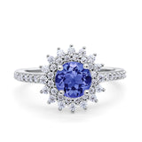 Halo Starburst Flower Wedding Ring Simulated Cubic Zirconia 925 Sterling Silver