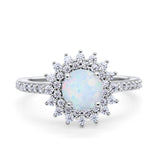 Halo Starburst Flower Wedding Ring Simulated Cubic Zirconia 925 Sterling Silver