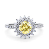 Halo Starburst Flower Wedding Ring Simulated Cubic Zirconia 925 Sterling Silver