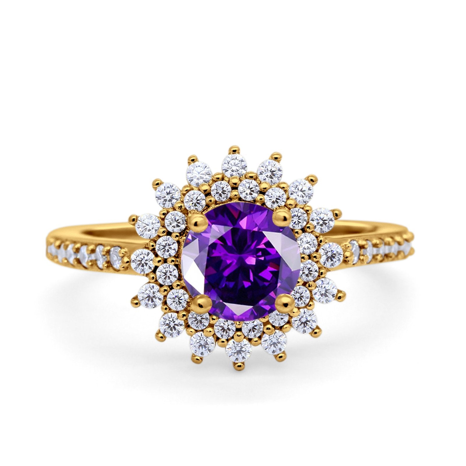 Halo Starburst Flower Wedding Ring Simulated Cubic Zirconia 925 Sterling Silver