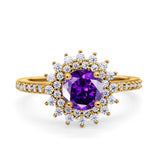 Halo Starburst Flower Wedding Ring Simulated Cubic Zirconia 925 Sterling Silver