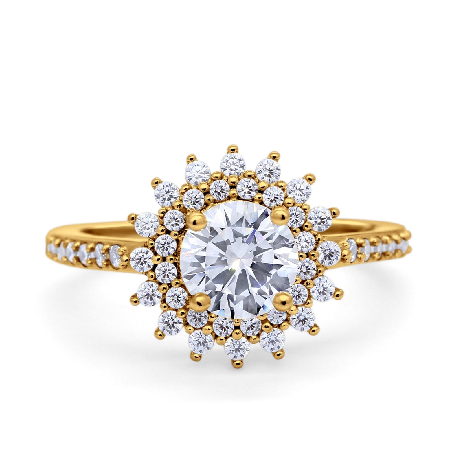 Halo Starburst Flower Wedding Ring Simulated Cubic Zirconia 925 Sterling Silver