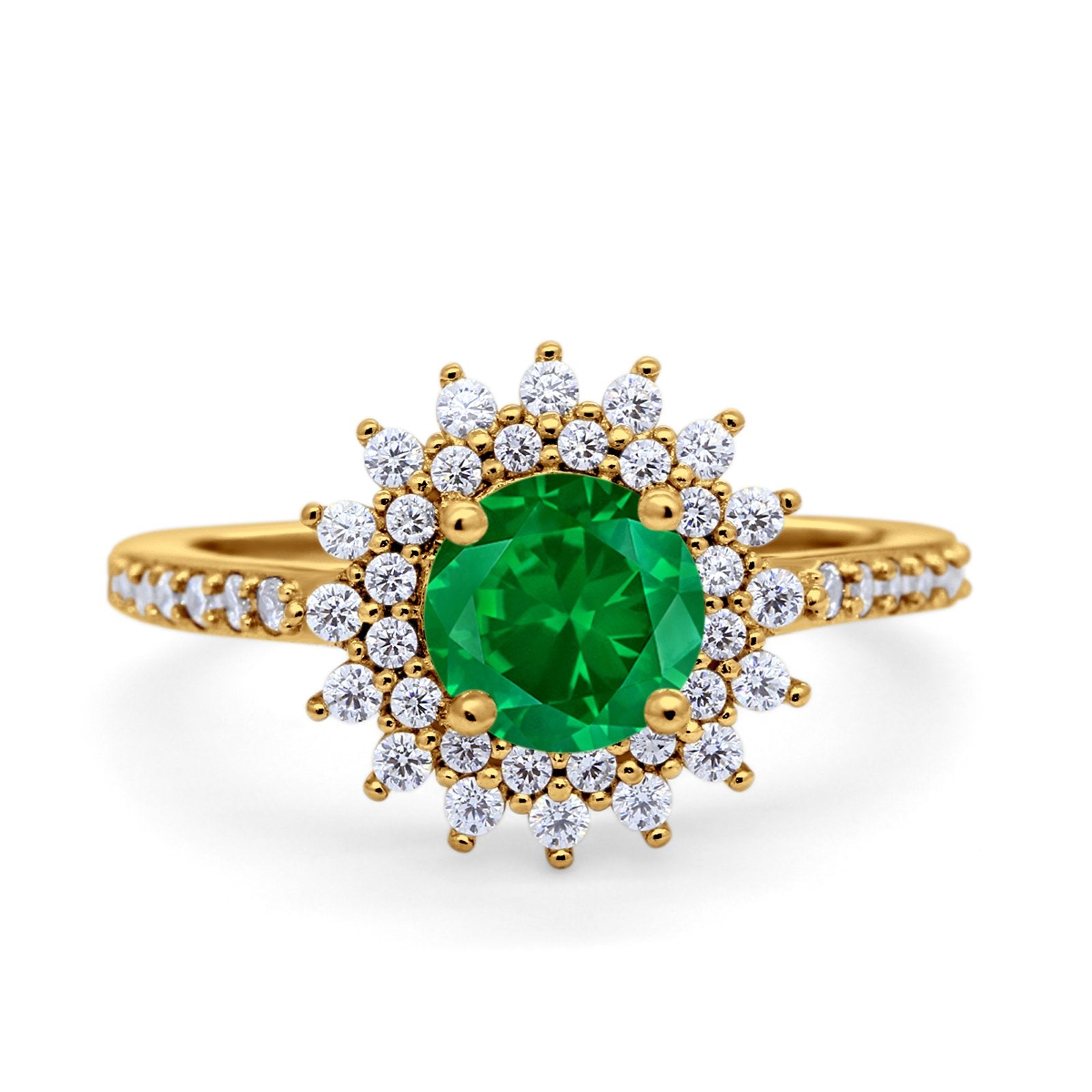 Halo Starburst Flower Wedding Ring Simulated Cubic Zirconia 925 Sterling Silver