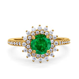 Halo Starburst Flower Wedding Ring Simulated Cubic Zirconia 925 Sterling Silver