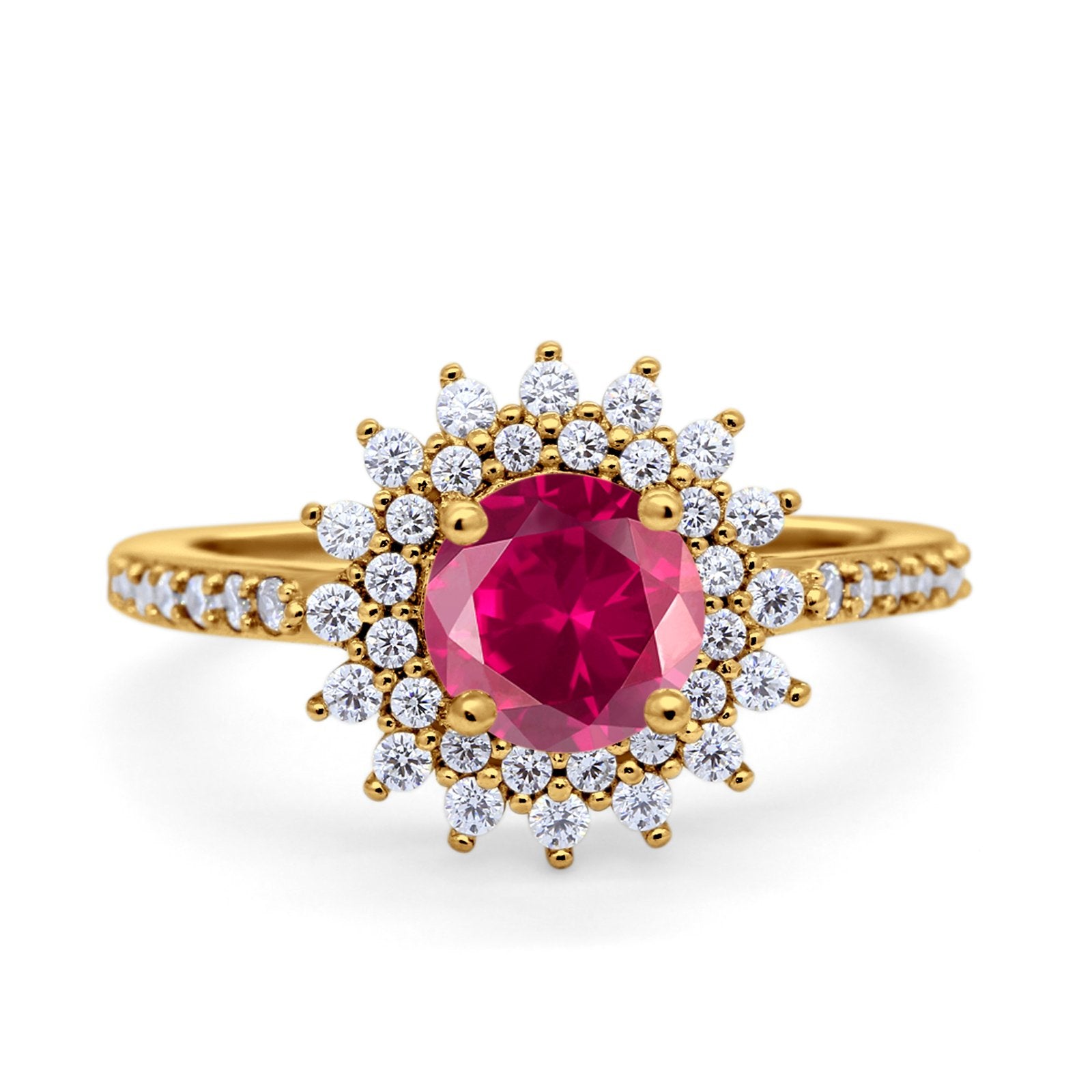 Halo Starburst Flower Wedding Ring Simulated Cubic Zirconia 925 Sterling Silver