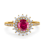 Halo Starburst Flower Wedding Ring Simulated Cubic Zirconia 925 Sterling Silver