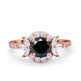 Halo Floral Wedding Ring Marquise Simulated Cubic Zirconia 925 Sterling Silver
