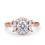 Halo Floral Wedding Ring Marquise Simulated Cubic Zirconia 925 Sterling Silver